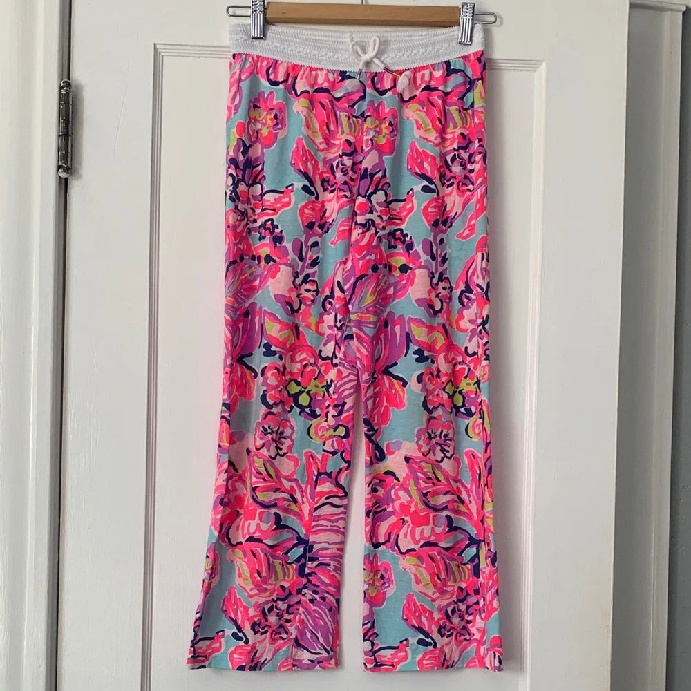 Lily Pulitzer Girls Bright Pink Pajama Loungewear Pants EUC 8/10 Large